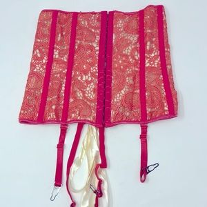 Coquette Pink Beige Ribbon Lace-Up Corset Top Size Medium